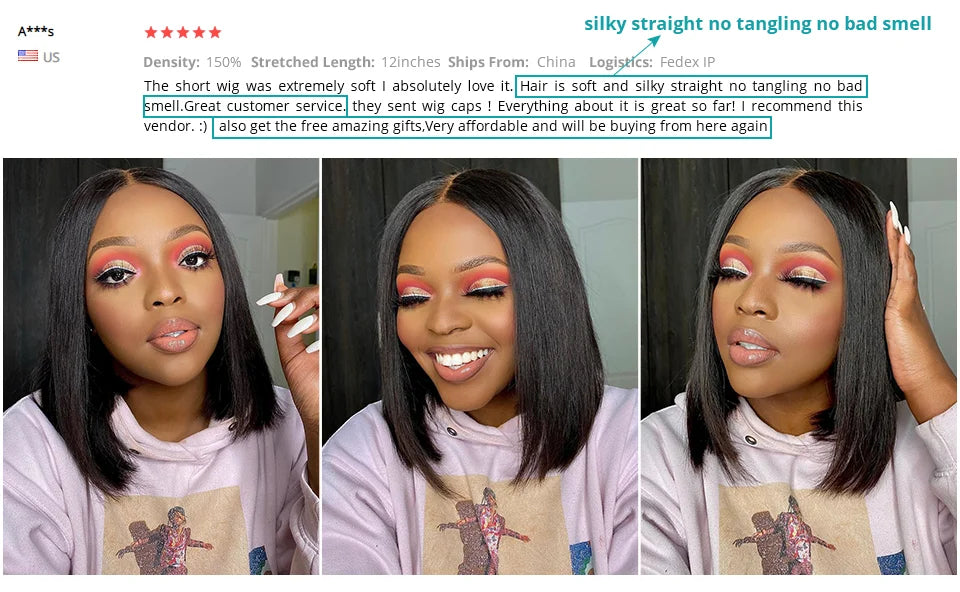 Wear And Go Glueless Short Bob Wigs Brazilian Straight HD Transparent Lace Front Human Hair Wigs Perruque Cheveux Humain 180%