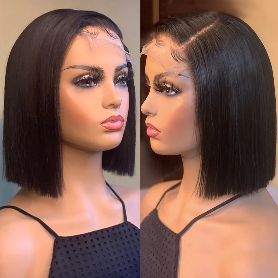 Wear And Go Glueless Short Bob Wigs Brazilian Straight HD Transparent Lace Front Human Hair Wigs Perruque Cheveux Humain 180%