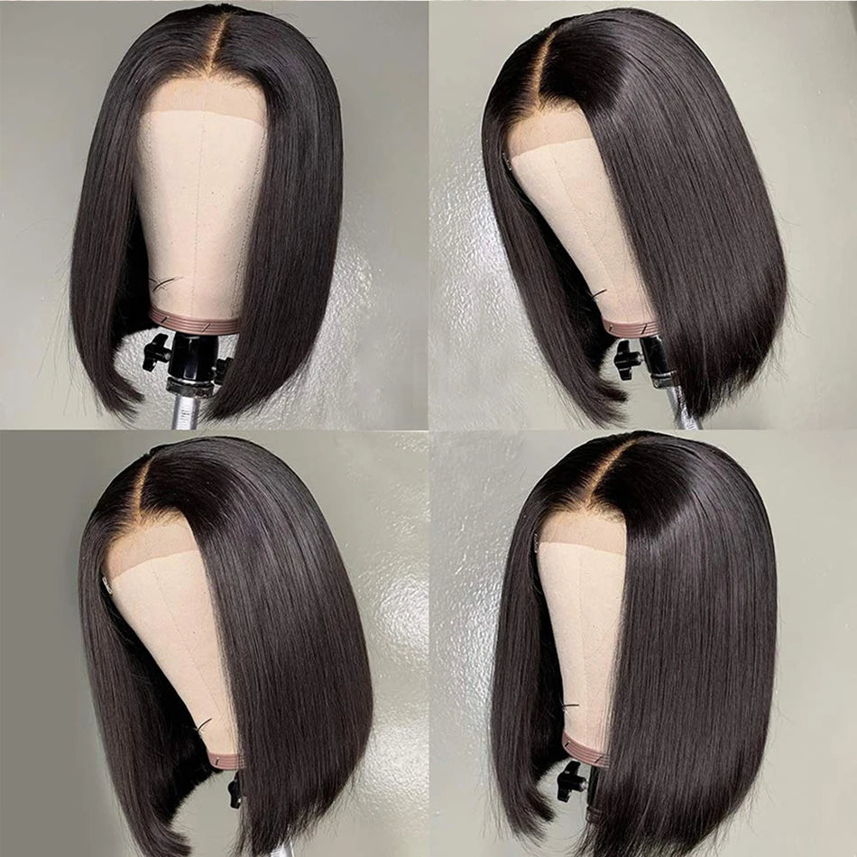 Wear And Go Glueless Short Bob Wigs Brazilian Straight HD Transparent Lace Front Human Hair Wigs Perruque Cheveux Humain 180%