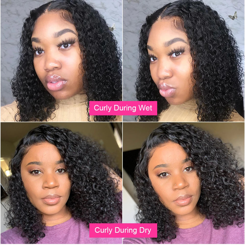 Short Bob Wig Wear And Go 13x4 Kinky Curly Lace Front Human Hair Wigs 15A Peruvian Water Wave Lace Frontal Wigs Pre Plucked