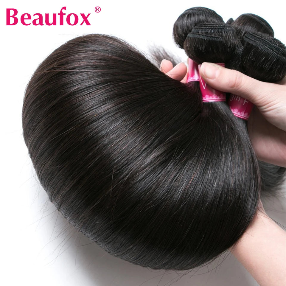 Beaufox Brazilian Hair Weave Bundles Straight Human Hair Bundles Extension Natural/Jet Black Remy 1/3/4 Pc Hair Bundles 8-30 In