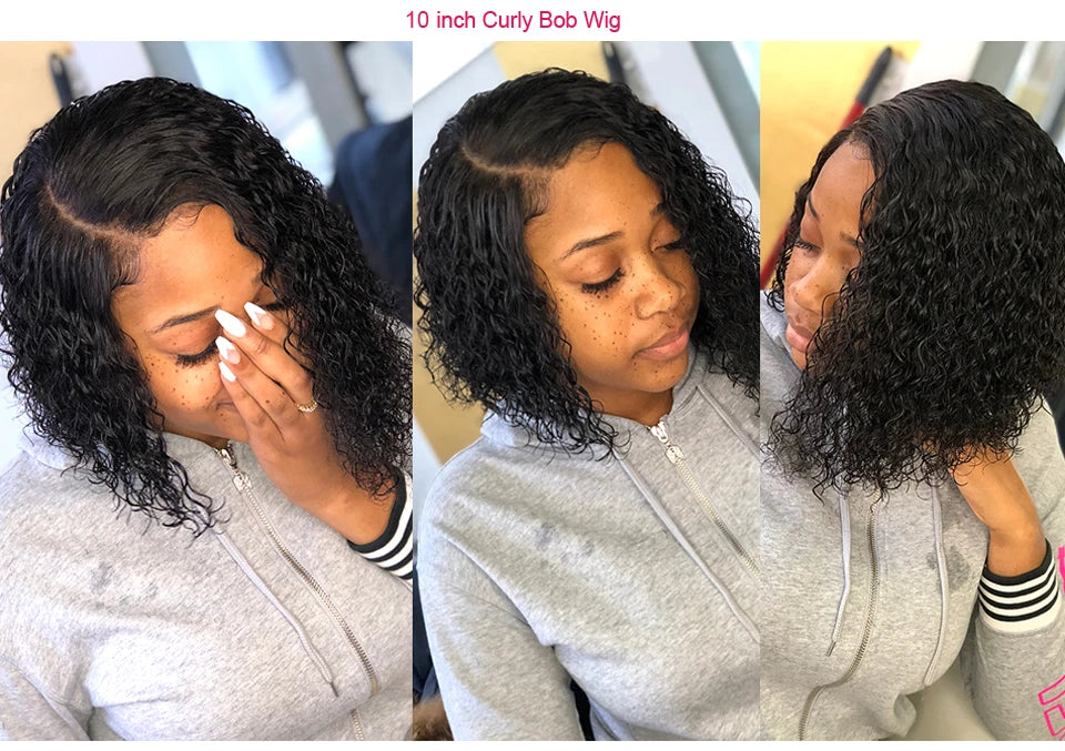 Short Bob Wig Wear And Go 13x4 Kinky Curly Lace Front Human Hair Wigs 15A Peruvian Water Wave Lace Frontal Wigs Pre Plucked
