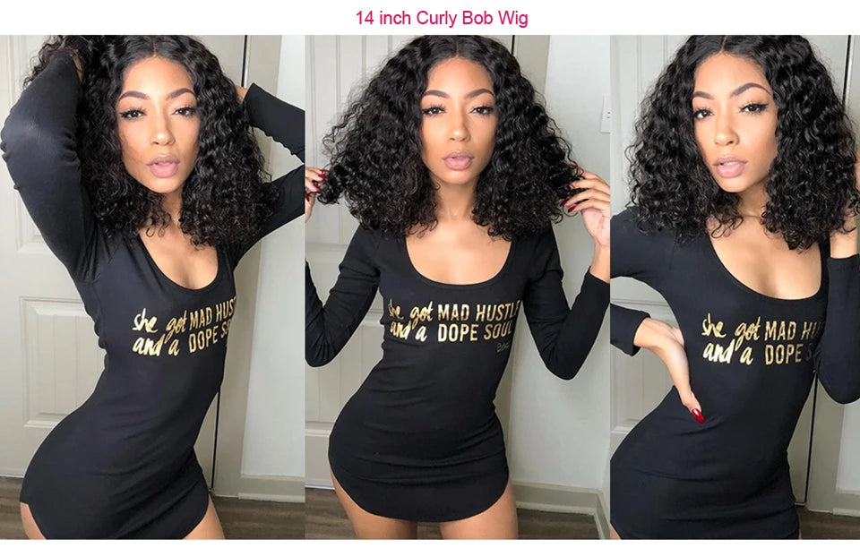 Short Bob Wig Wear And Go 13x4 Kinky Curly Lace Front Human Hair Wigs 15A Peruvian Water Wave Lace Frontal Wigs Pre Plucked