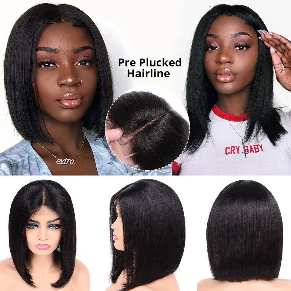 Wear And Go Glueless Short Bob Wigs Brazilian Straight HD Transparent Lace Front Human Hair Wigs Perruque Cheveux Humain 180%