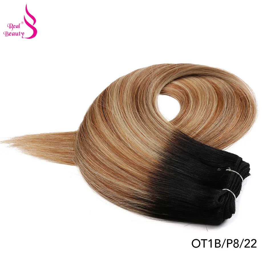 Real Beauty Platinum Blond Brazilian Straight Hair Weave Bundles 14"-28" Hight Ratio Remy Hair Extensions Brown #4 Blond P6/613#