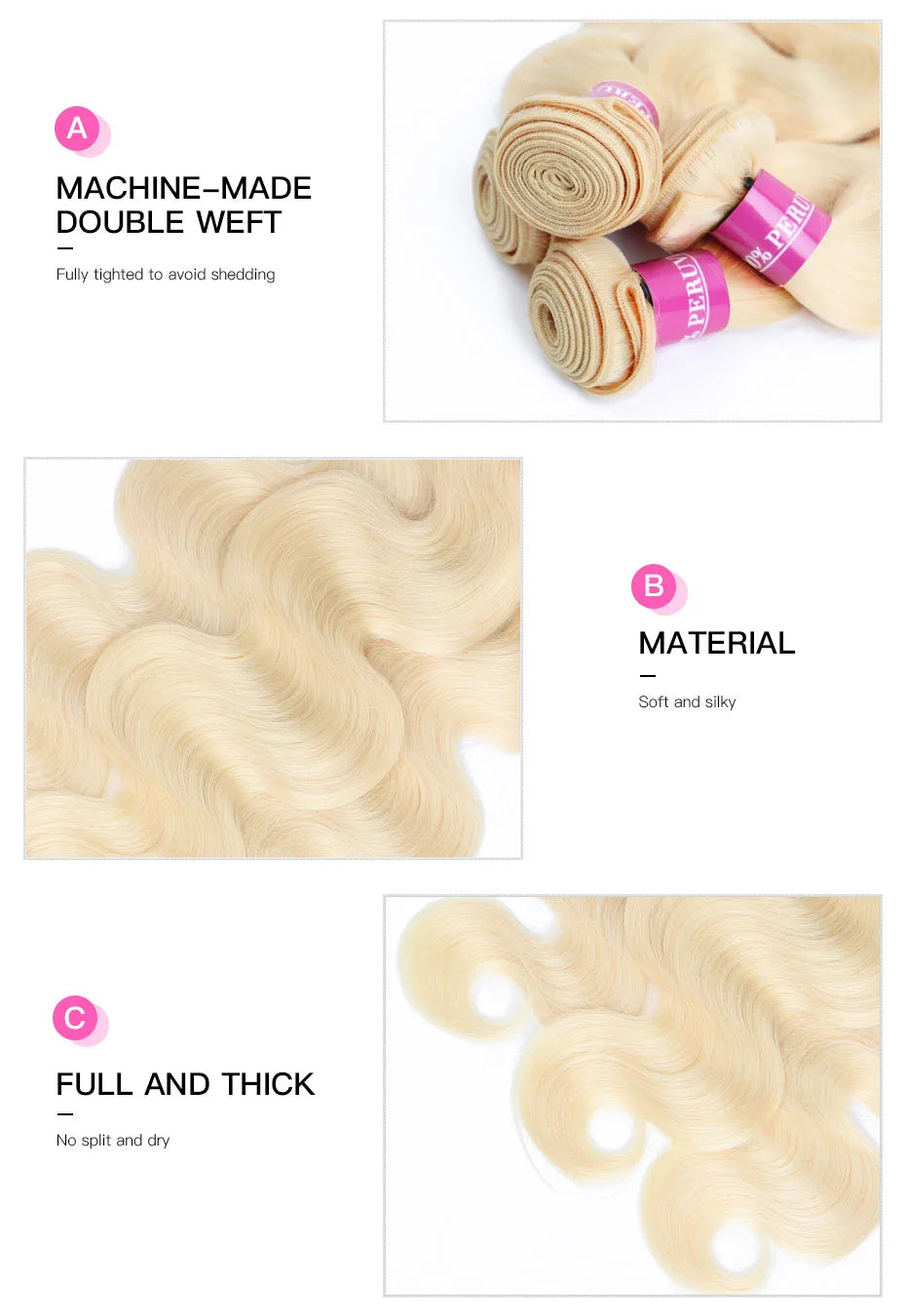 Facebeauty Color 613 Blonde Hair Weave 1/3/4 Bundles Peruvian Body Wave Remy Hair Bundle 8 To 30 inch Human Hair Weft Can Be Dye