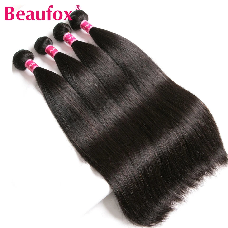 Beaufox Brazilian Hair Weave Bundles Straight Human Hair Bundles Extension Natural/Jet Black Remy 1/3/4 Pc Hair Bundles 8-30 In