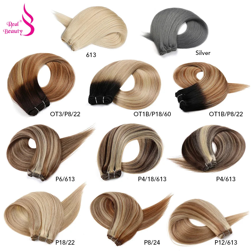 Real Beauty Platinum Blond Brazilian Straight Hair Weave Bundles 14"-28" Hight Ratio Remy Hair Extensions Brown #4 Blond P6/613#