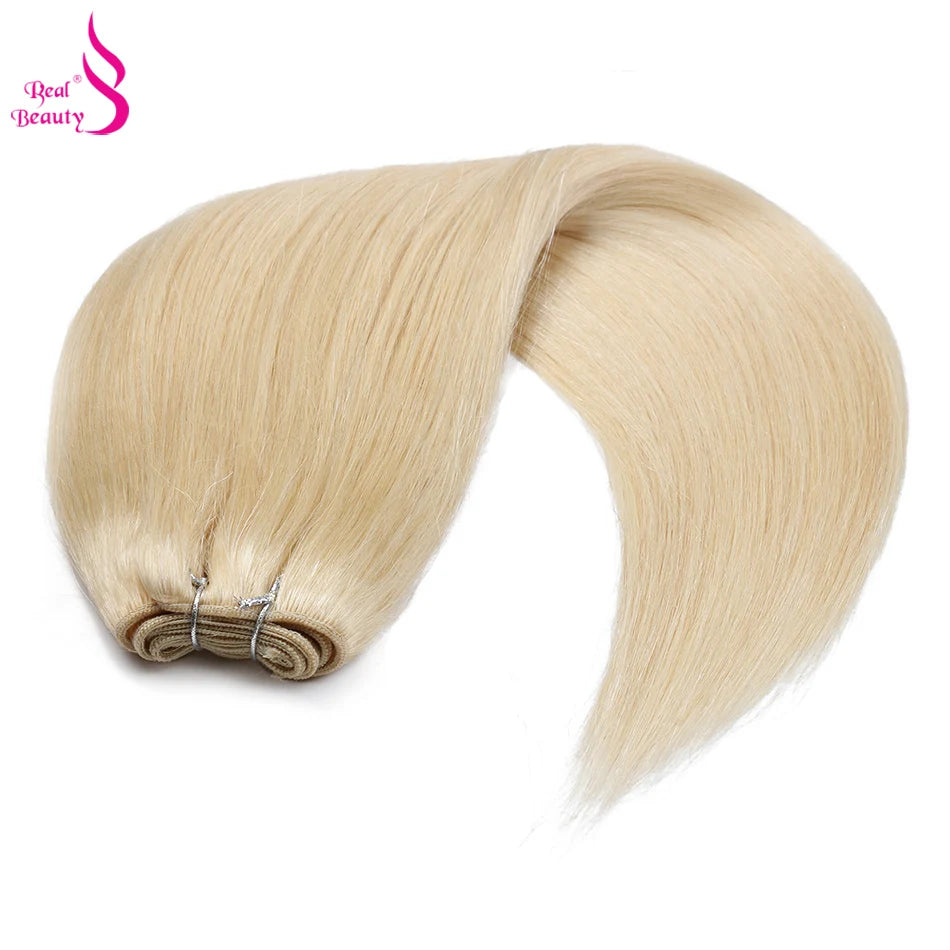 Real Beauty Platinum Blond Brazilian Straight Hair Weave Bundles 14"-28" Hight Ratio Remy Hair Extensions Brown #4 Blond P6/613#