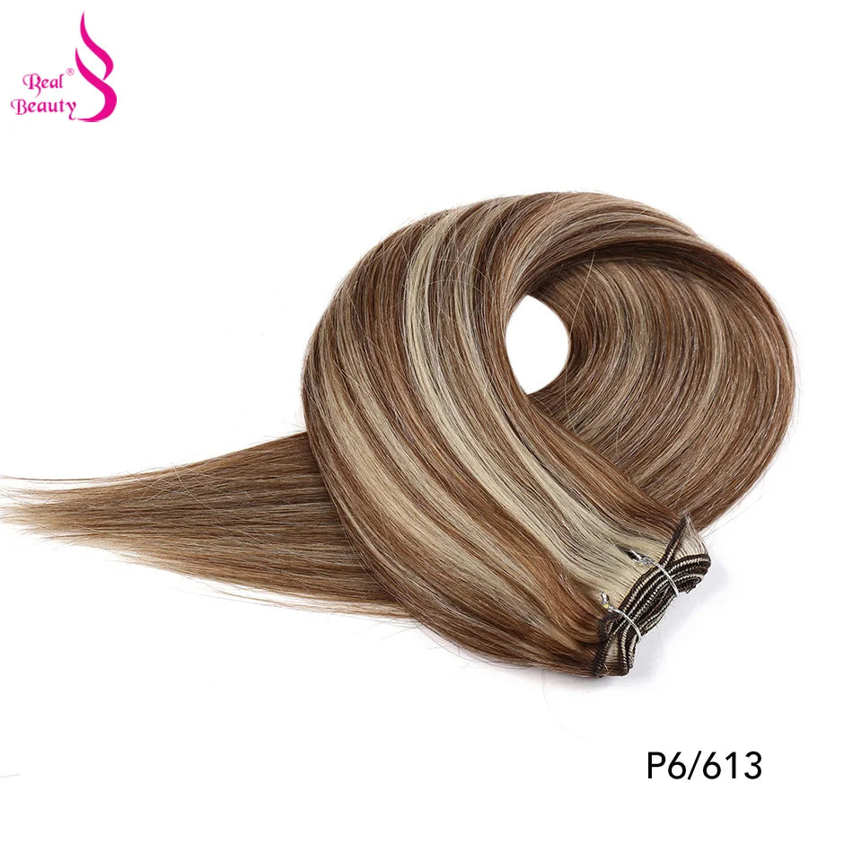 Real Beauty Platinum Blond Brazilian Straight Hair Weave Bundles 14"-28" Hight Ratio Remy Hair Extensions Brown #4 Blond P6/613#