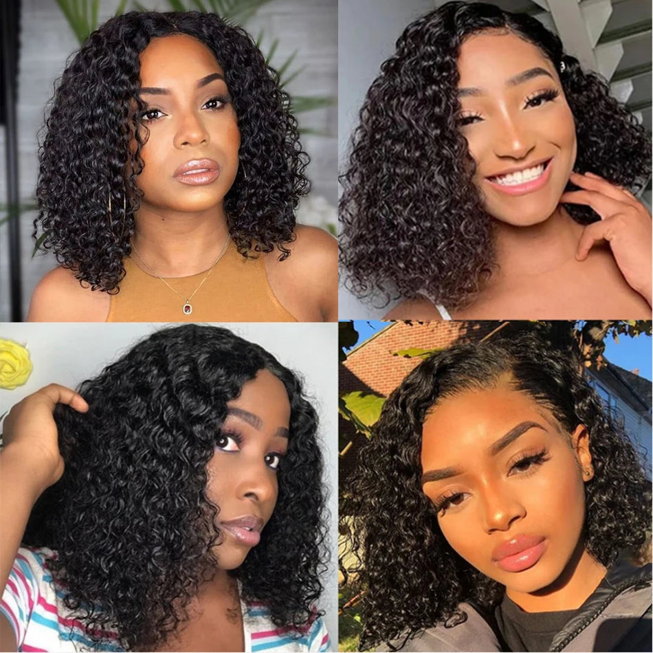 Short Bob Wig Wear And Go 13x4 Kinky Curly Lace Front Human Hair Wigs 15A Peruvian Water Wave Lace Frontal Wigs Pre Plucked