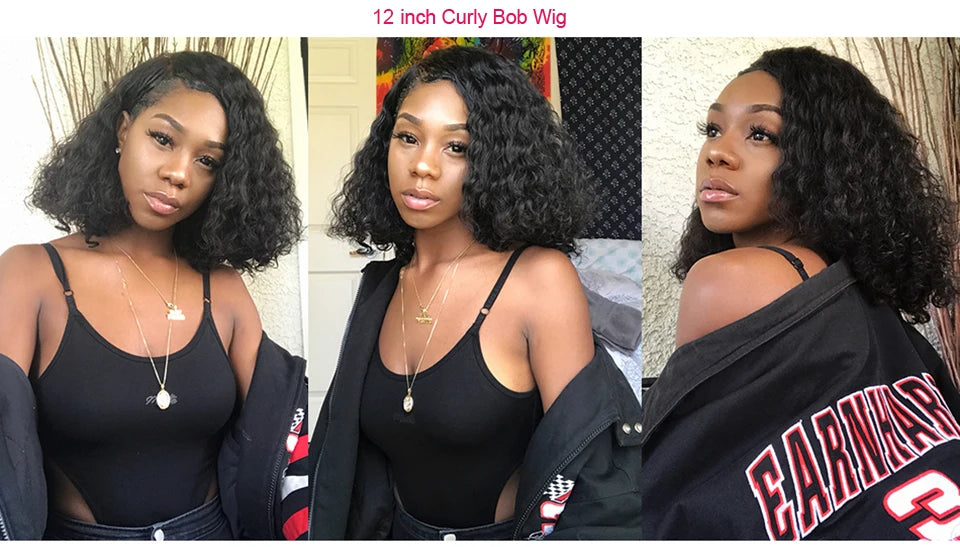 Short Bob Wig Wear And Go 13x4 Kinky Curly Lace Front Human Hair Wigs 15A Peruvian Water Wave Lace Frontal Wigs Pre Plucked
