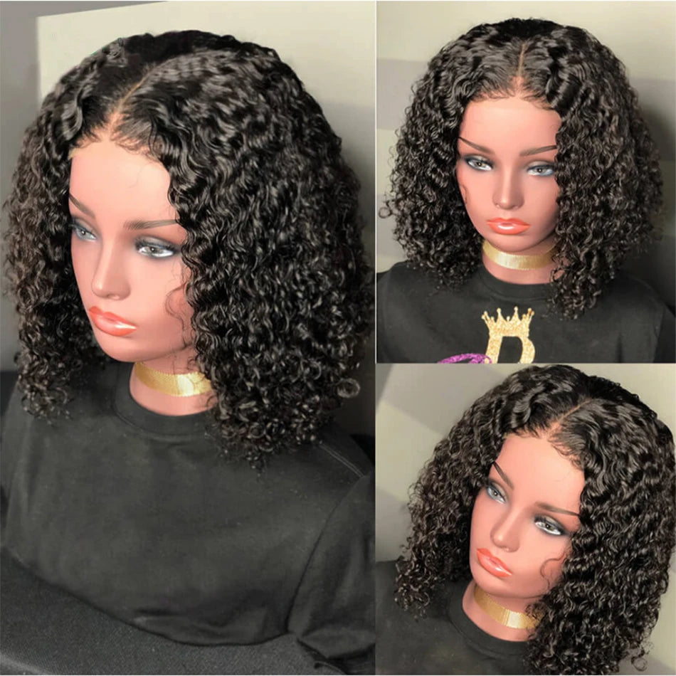 Short Bob Wig Wear And Go 13x4 Kinky Curly Lace Front Human Hair Wigs 15A Peruvian Water Wave Lace Frontal Wigs Pre Plucked