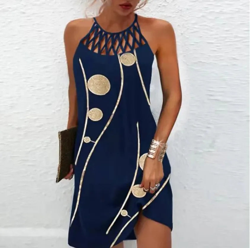 Boho Sexy Dress for Women Beach Mini Dress Fashion Dress Women Summer Sleeveless Hollow Elegant Party Dress Print Vestido 2023