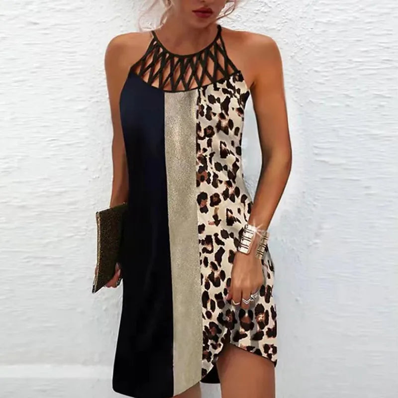 Boho Sexy Dress for Women Beach Mini Dress Fashion Dress Women Summer Sleeveless Hollow Elegant Party Dress Print Vestido 2023