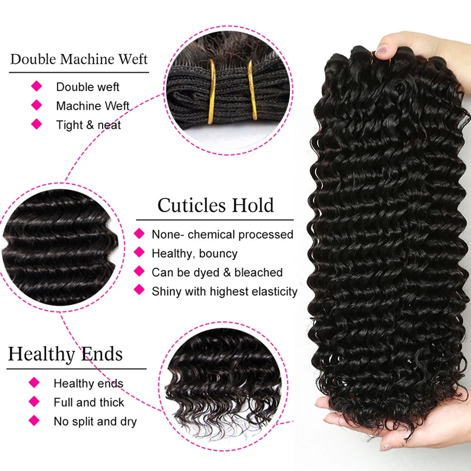 Deep Wave 4 Bundles Deal 15A Brazilian Virgin Human Hair 100% Unprocessed Water Wave Curly Human Hair Extensions Loose Deep Wave