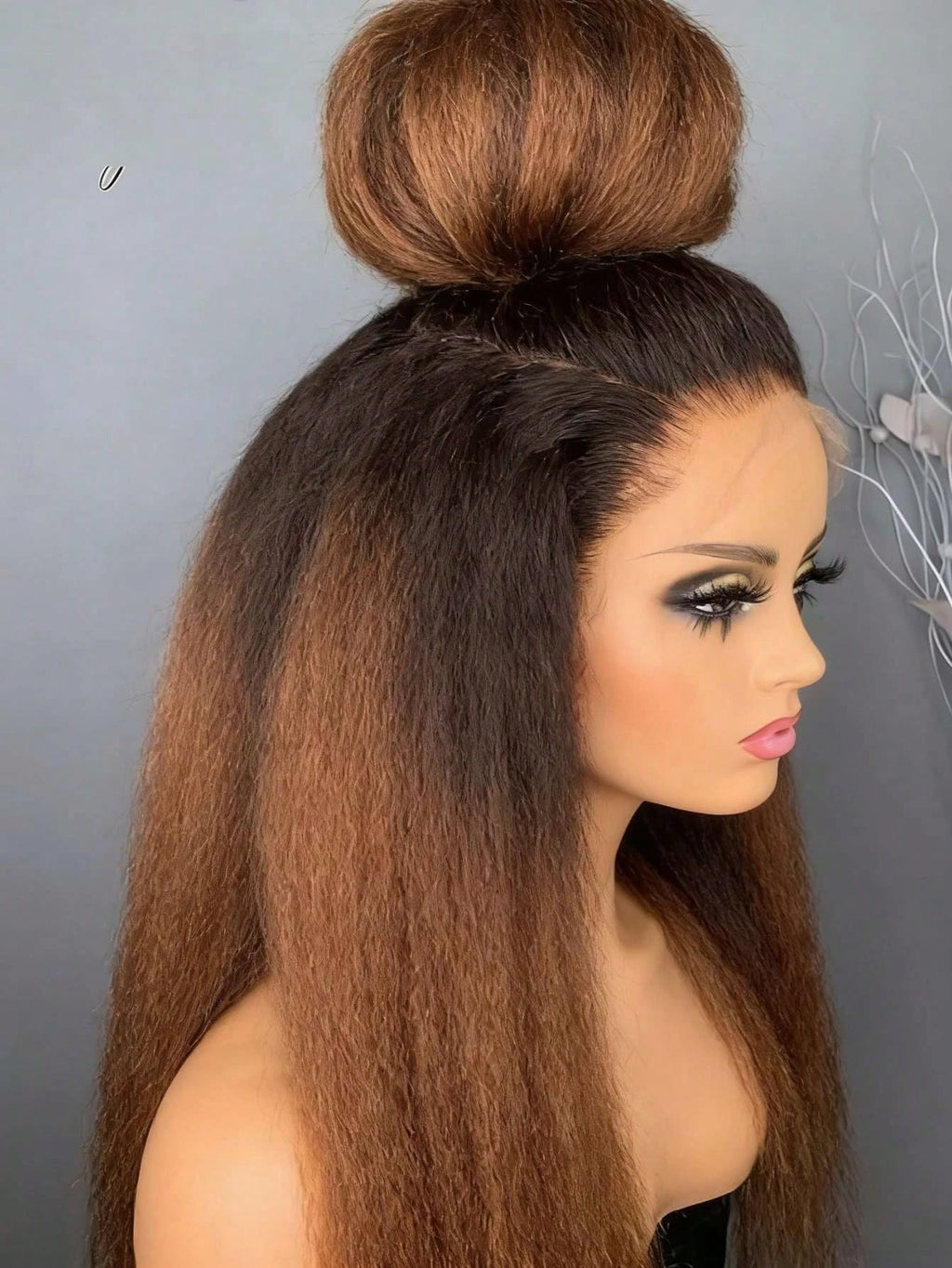 Natural Hairline 200 Density Ombre 4/27 Yaki Human Hair Kinky Straight Lace Front Wig for Women Baby Hair Pre Plucked Glueless