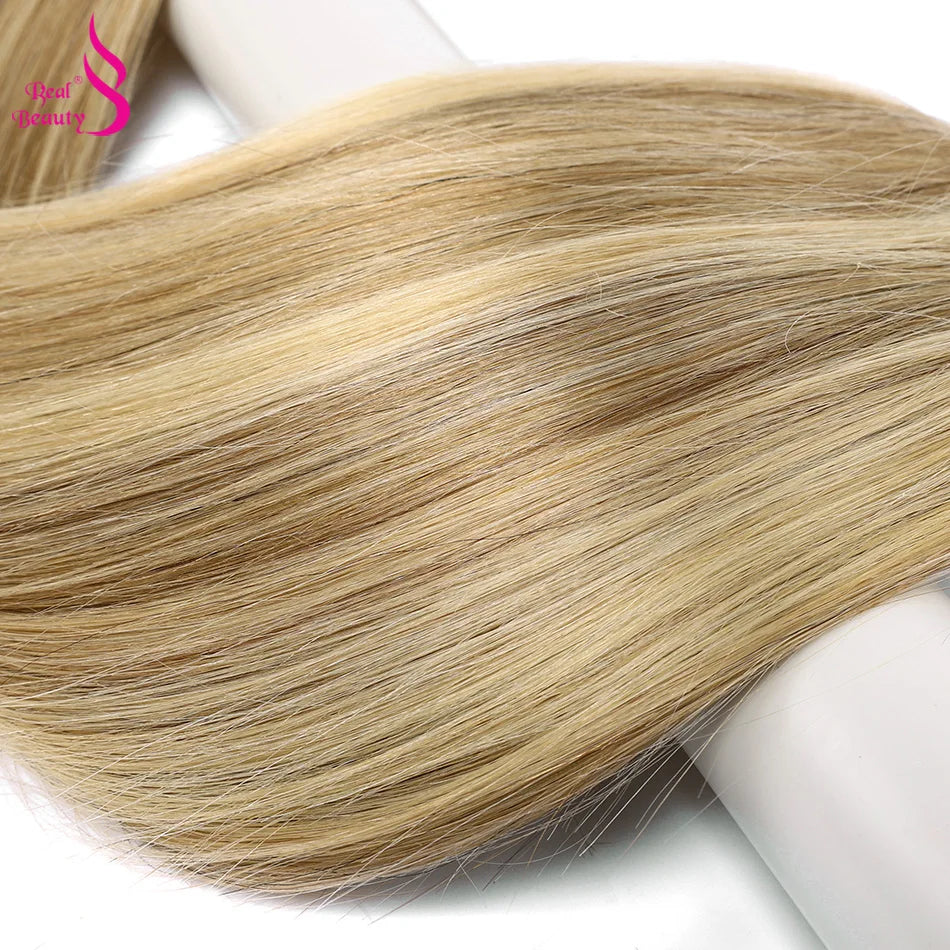 Real Beauty Platinum Blond Brazilian Straight Hair Weave Bundles 14"-28" Hight Ratio Remy Hair Extensions Brown #4 Blond P6/613#
