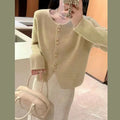Xiaoxiangfeng New O-neck Fashion Knitted Cardigan Jacket Spring Autumn Soft Short Sweater Coat Loose Solid Cardigan Sweater