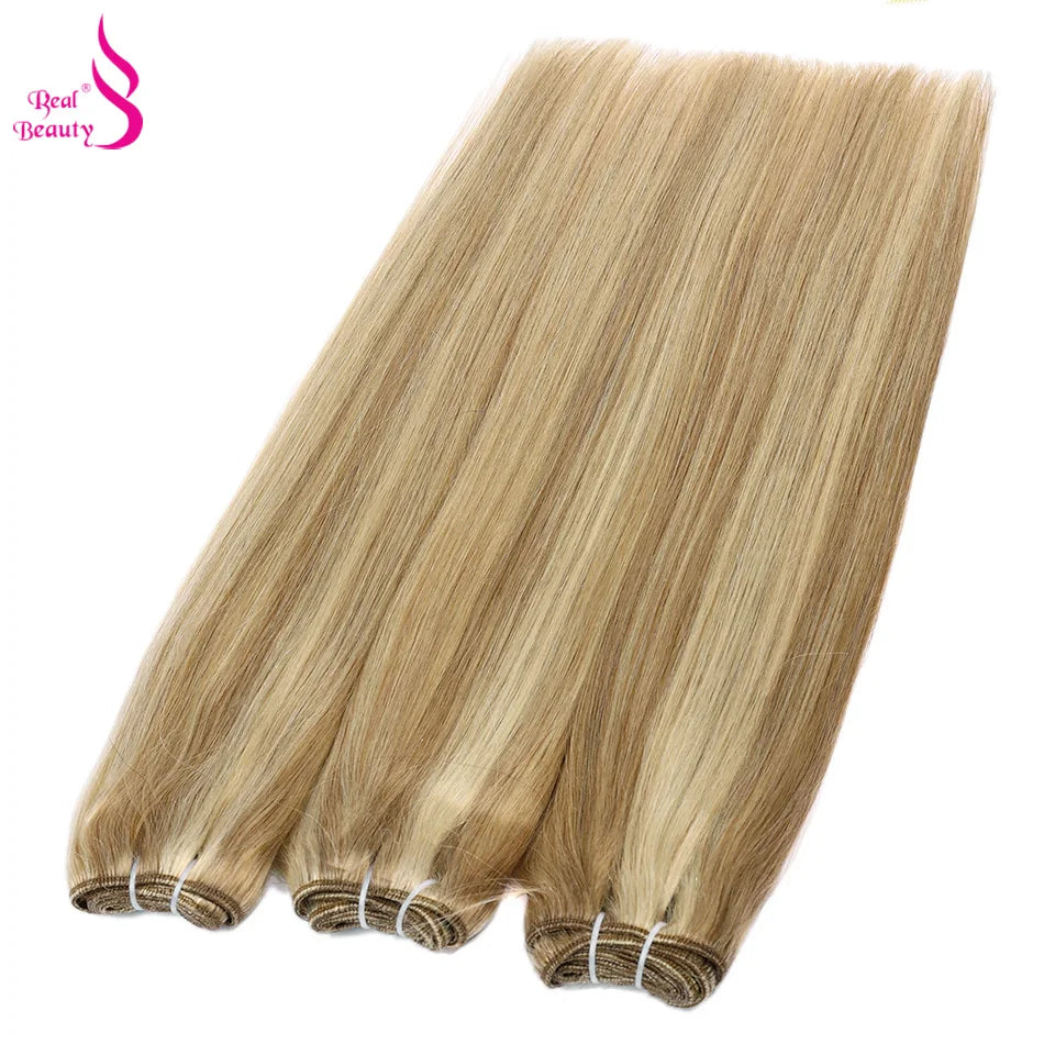 Real Beauty Platinum Blond Brazilian Straight Hair Weave Bundles 14"-28" Hight Ratio Remy Hair Extensions Brown #4 Blond P6/613#