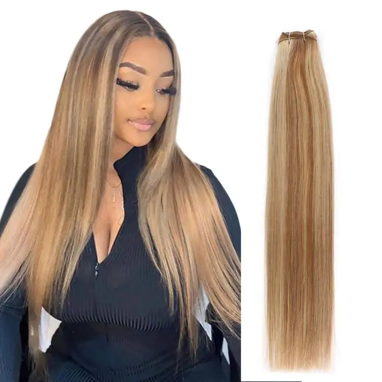 Real Beauty Platinum Blond Brazilian Straight Hair Weave Bundles 14"-28" Hight Ratio Remy Hair Extensions Brown #4 Blond P6/613#