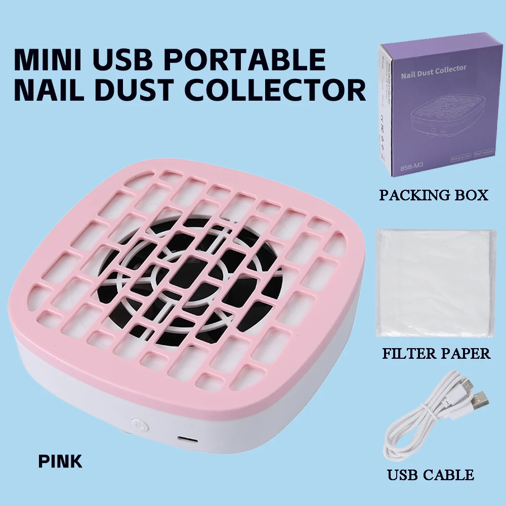 Portable USB Nail Dust Collector Vacuum Cleaner with Filter Pads, Mini Manicure Tool for Acrylic, Glue Dust Cleaning Home Travel