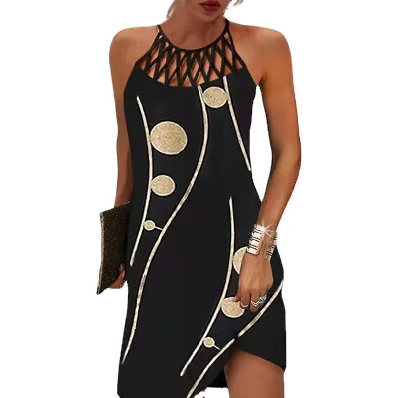 Boho Sexy Dress for Women Beach Mini Dress Fashion Dress Women Summer Sleeveless Hollow Elegant Party Dress Print Vestido 2023