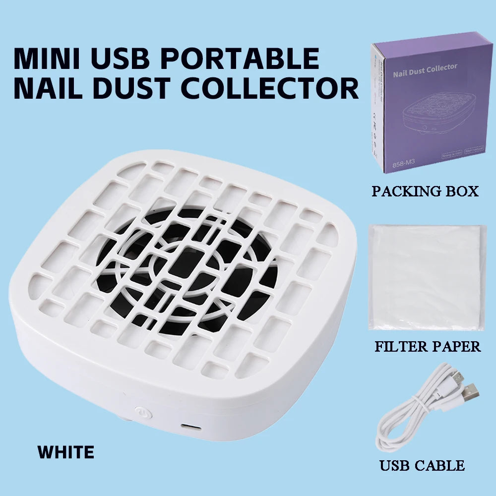 Portable USB Nail Dust Collector Vacuum Cleaner with Filter Pads, Mini Manicure Tool for Acrylic, Glue Dust Cleaning Home Travel