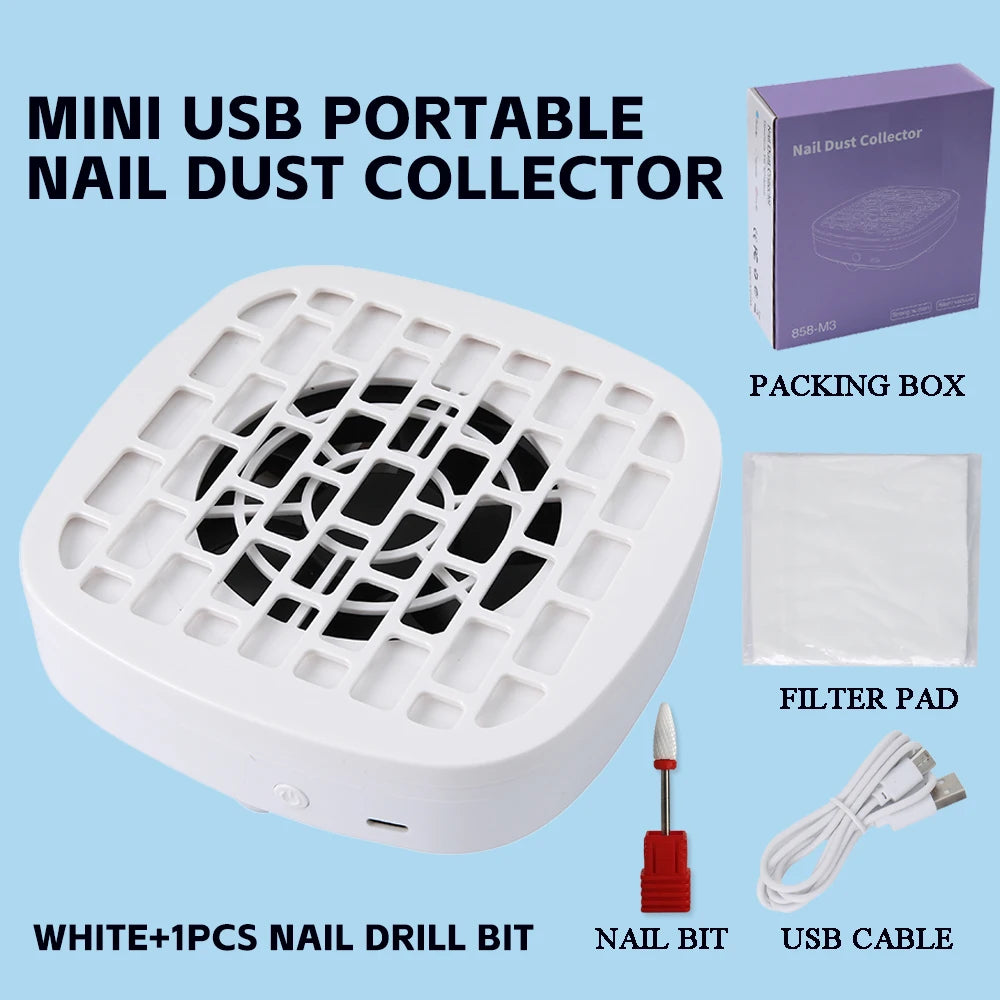 Portable USB Nail Dust Collector Vacuum Cleaner with Filter Pads, Mini Manicure Tool for Acrylic, Glue Dust Cleaning Home Travel