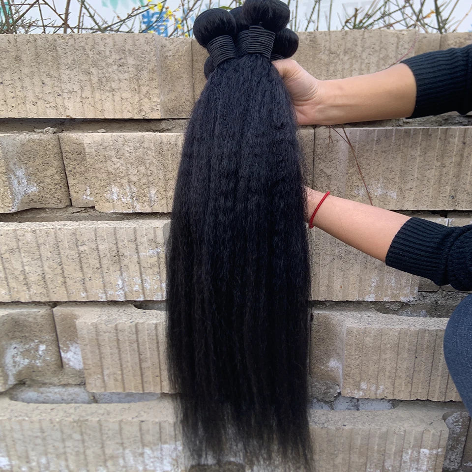 8-30 Kinky Straight Human Hair Bundles Coarse Yaki Weave Bundles Brazilian Raw Human Hair Extensions Sale for Women Double Wefts