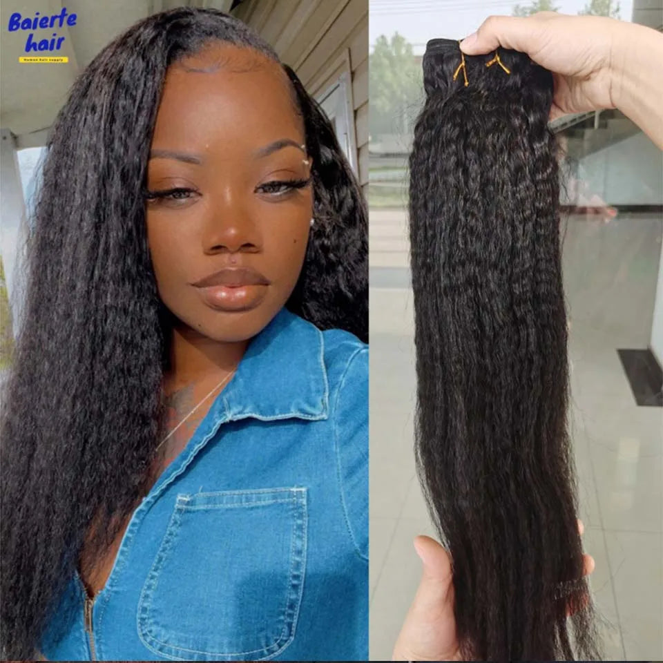 8-30 Kinky Straight Human Hair Bundles Coarse Yaki Weave Bundles Brazilian Raw Human Hair Extensions Sale for Women Double Wefts