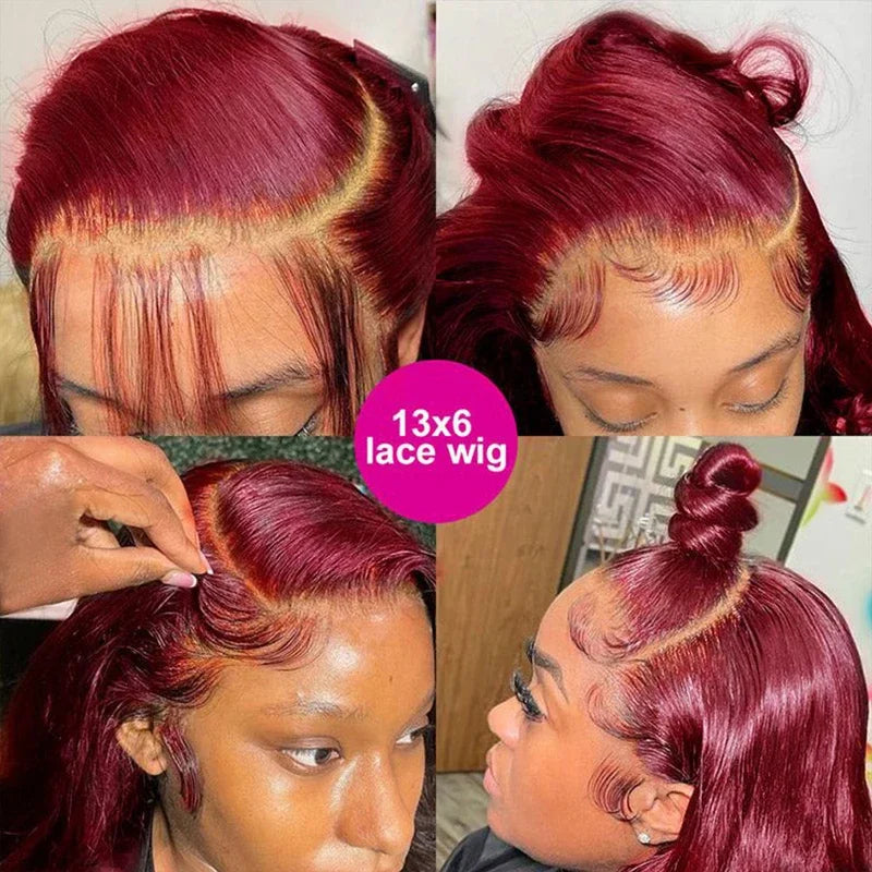 99j Burgundy 13x4 Hd Lace Front Wig Female 13x6 Brazilian Red Straight Lace Frontal Colored Remy Human Hair Wigs For Women Sale