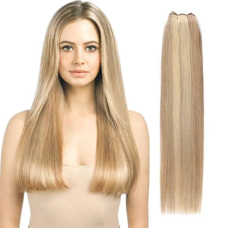Real Beauty Platinum Blond Brazilian Straight Hair Weave Bundles 14"-28" Hight Ratio Remy Hair Extensions Brown #4 Blond P6/613#