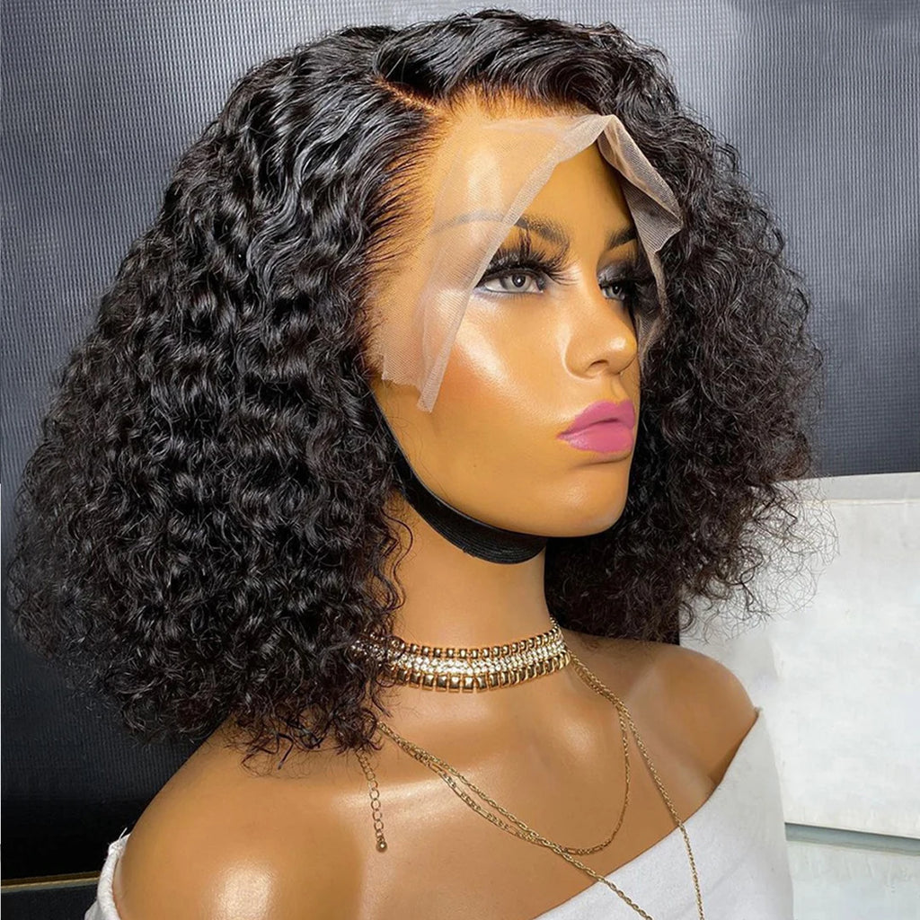 Short Bob Wig Wear And Go 13x4 Kinky Curly Lace Front Human Hair Wigs 15A Peruvian Water Wave Lace Frontal Wigs Pre Plucked