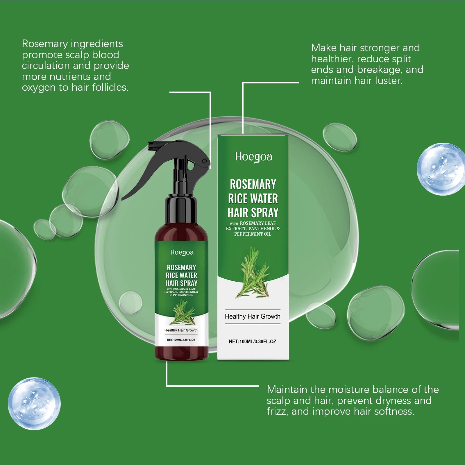 Rosemary Hair Growth Spray Anti Baldness Soothing Scalp Strengthening Root Thickening Hair Repair Split Ends Hair Regrowth Spray