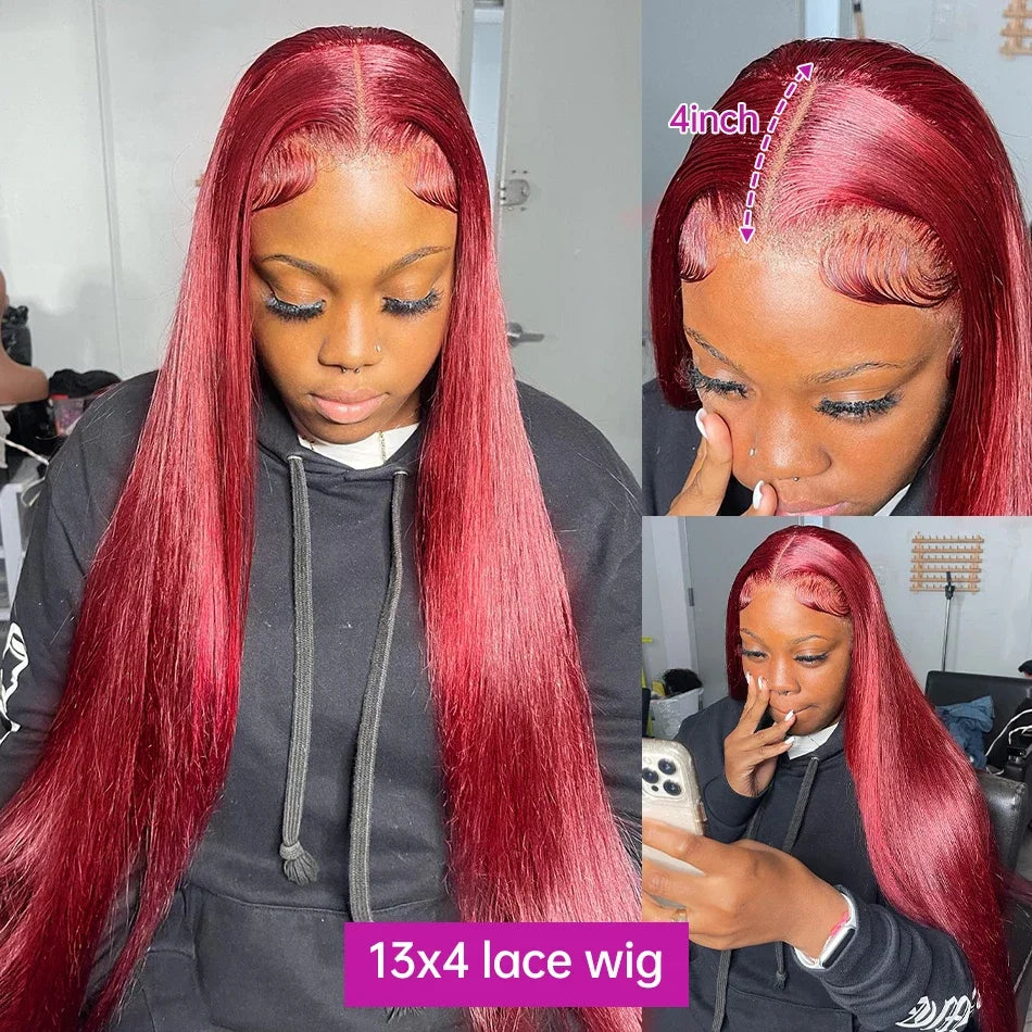 99j Burgundy 13x4 Hd Lace Front Wig Female 13x6 Brazilian Red Straight Lace Frontal Colored Remy Human Hair Wigs For Women Sale