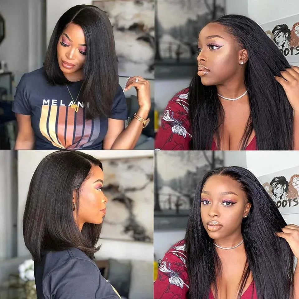 8-30 Kinky Straight Human Hair Bundles Coarse Yaki Weave Bundles Brazilian Raw Human Hair Extensions Sale for Women Double Wefts