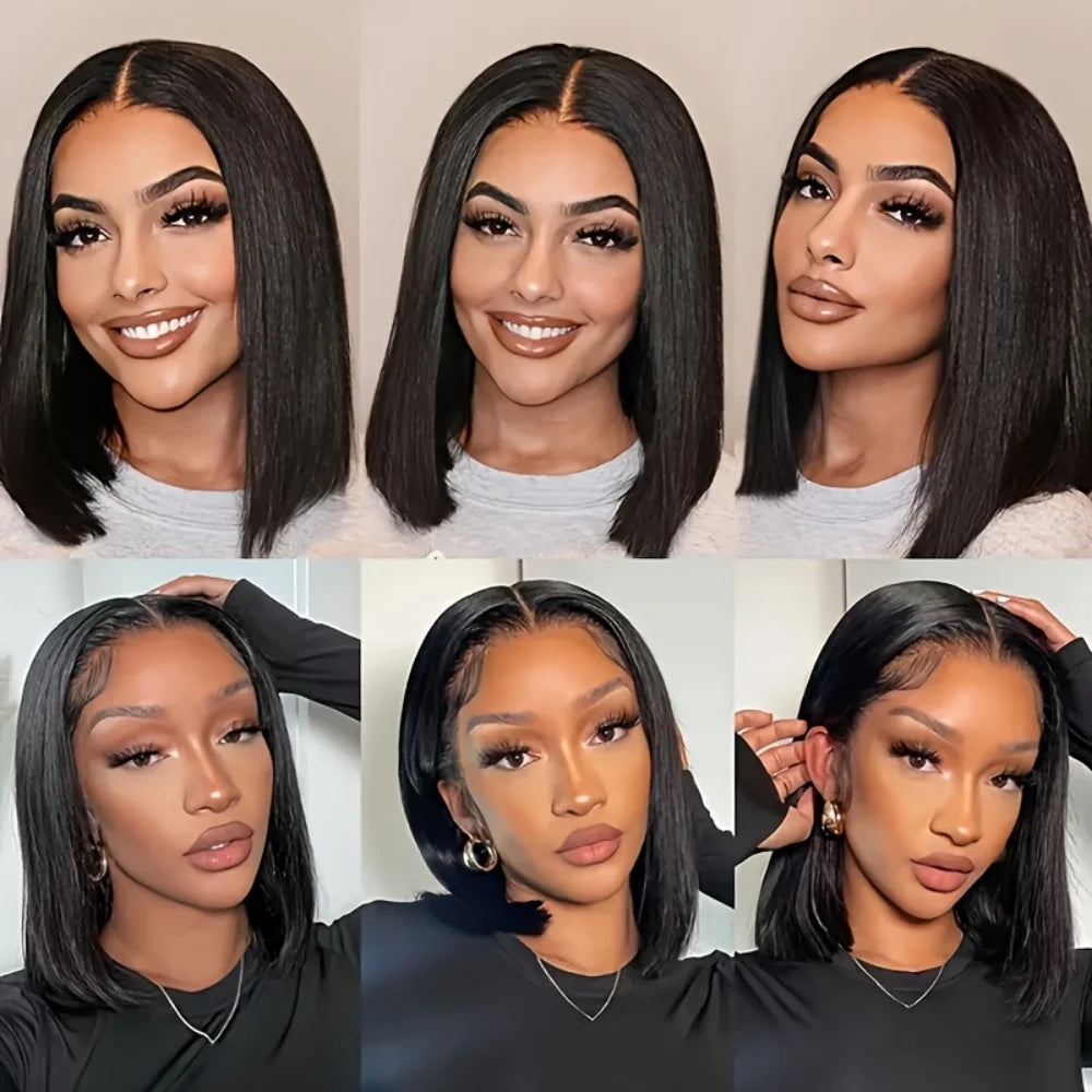 5x5 Glueless Bob Wig Human Hair Lace Front Wigs Human Hair Pre Plucked 220% Density Short Straight Wigs Natural Color for Women