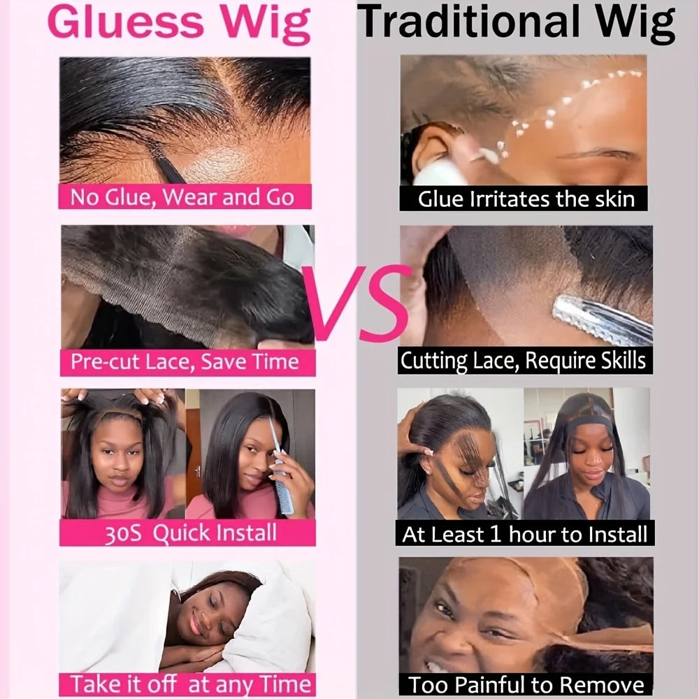 5x5 Glueless Bob Wig Human Hair Lace Front Wigs Human Hair Pre Plucked 220% Density Short Straight Wigs Natural Color for Women