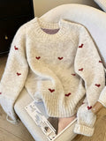 New Autumn Winter Comfortable Heart Pattern Sweater Long Sleeve Pullover Round Neck Top Sweater Warm Versatile Women's Clothing