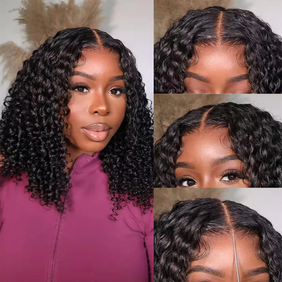 Short Bob Wig Wear And Go 13x4 Kinky Curly Lace Front Human Hair Wigs 15A Peruvian Water Wave Lace Frontal Wigs Pre Plucked