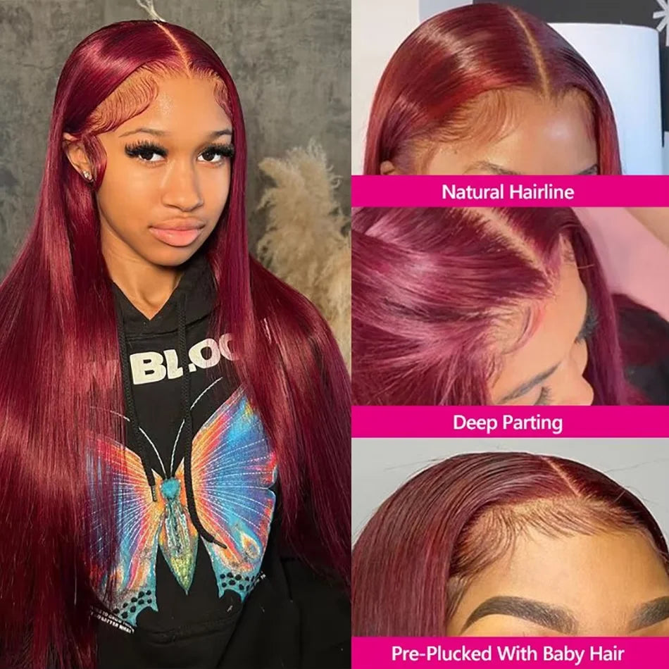 99j Burgundy 13x4 Hd Lace Front Wig Female 13x6 Brazilian Red Straight Lace Frontal Colored Remy Human Hair Wigs For Women Sale