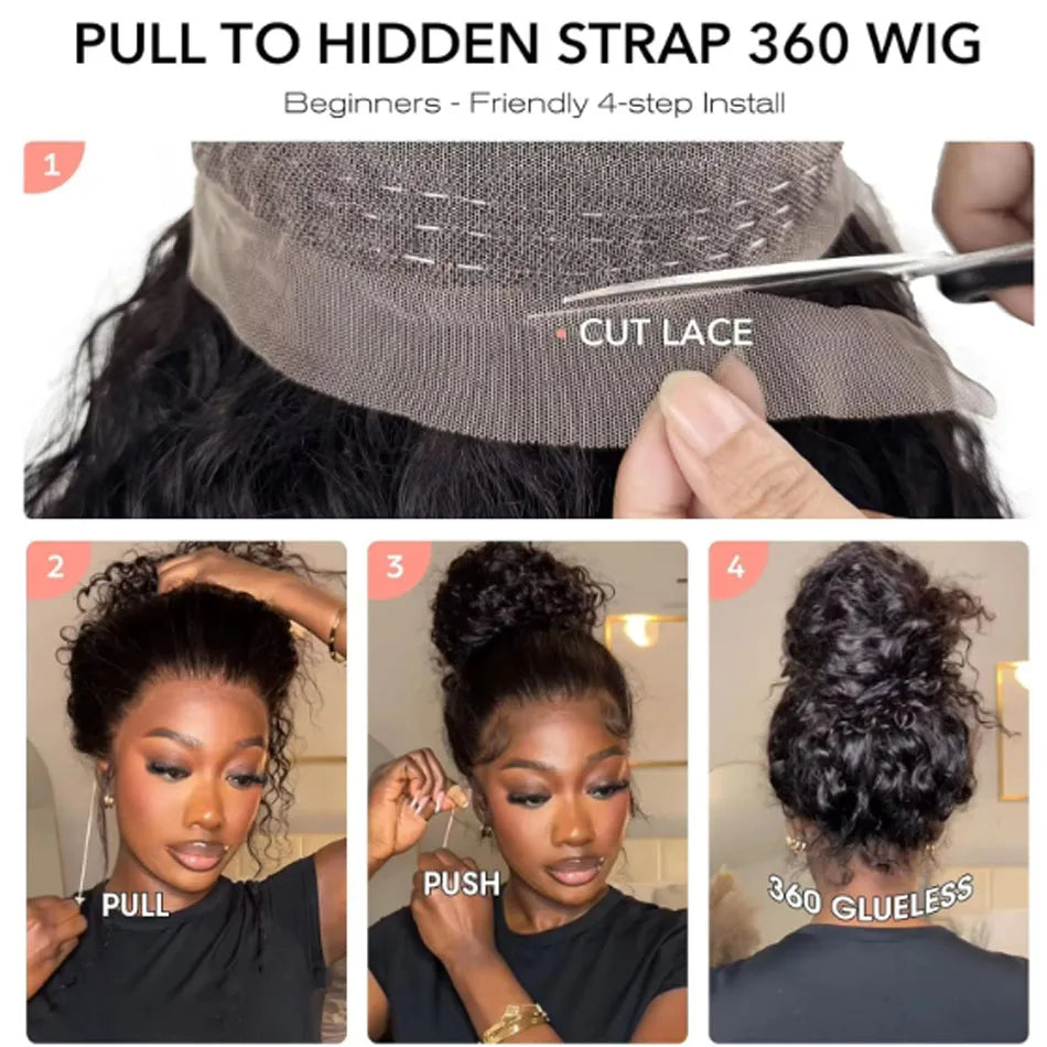 360 Full Invisi Strap Drawstring Sung Water Wave Lace Front Wig Deep Wave Human Isee Hair Wig For Women Wet And Wavy Closure Wig