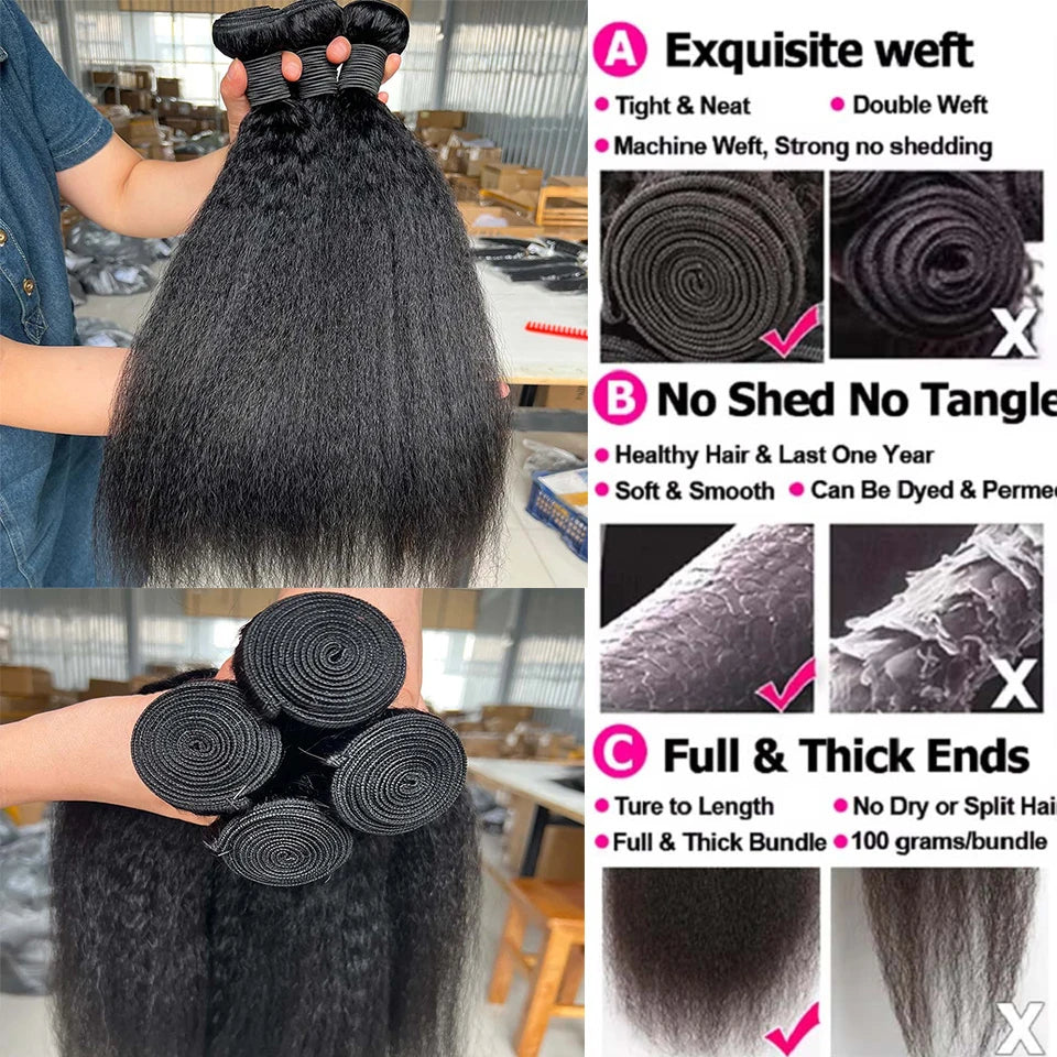 8-30 Kinky Straight Human Hair Bundles Coarse Yaki Weave Bundles Brazilian Raw Human Hair Extensions Sale for Women Double Wefts