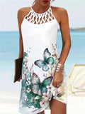 Boho Sexy Dress for Women Beach Mini Dress Fashion Dress Women Summer Sleeveless Hollow Elegant Party Dress Print Vestido 2023