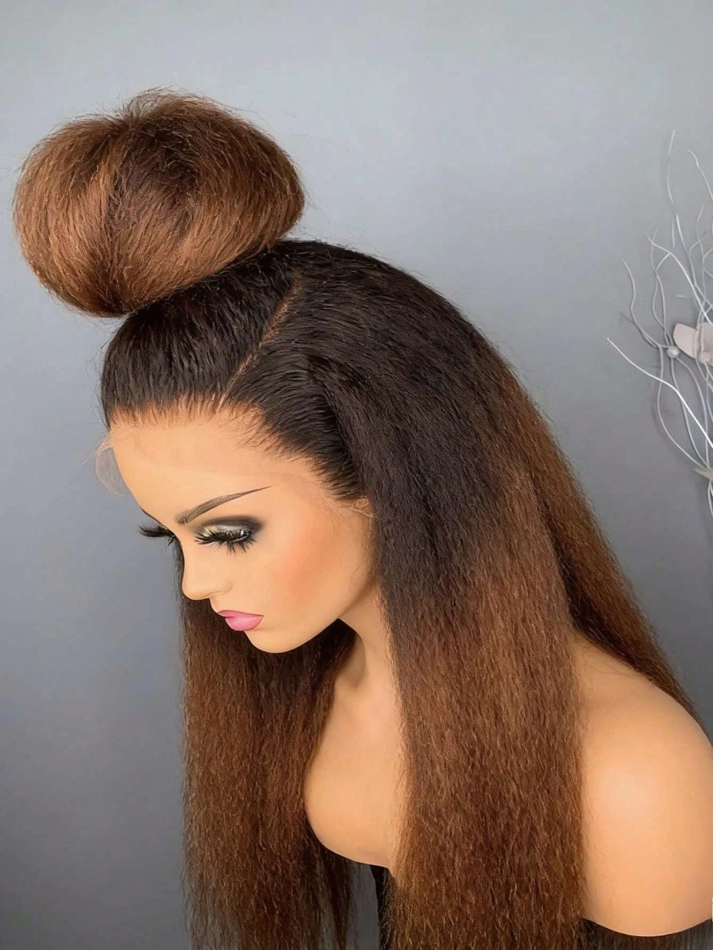 Natural Hairline 200 Density Ombre 4/27 Yaki Human Hair Kinky Straight Lace Front Wig for Women Baby Hair Pre Plucked Glueless