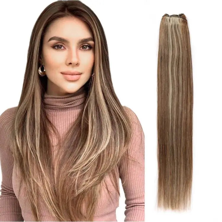 Real Beauty Platinum Blond Brazilian Straight Hair Weave Bundles 14"-28" Hight Ratio Remy Hair Extensions Brown #4 Blond P6/613#
