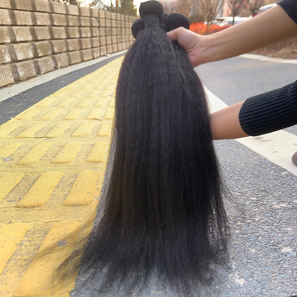 8-30 Kinky Straight Human Hair Bundles Coarse Yaki Weave Bundles Brazilian Raw Human Hair Extensions Sale for Women Double Wefts