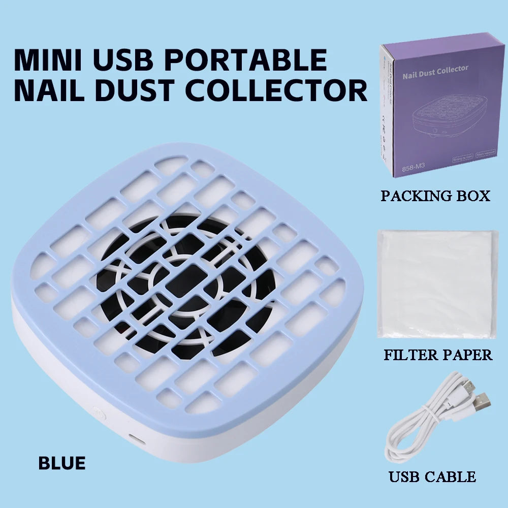 Portable USB Nail Dust Collector Vacuum Cleaner with Filter Pads, Mini Manicure Tool for Acrylic, Glue Dust Cleaning Home Travel