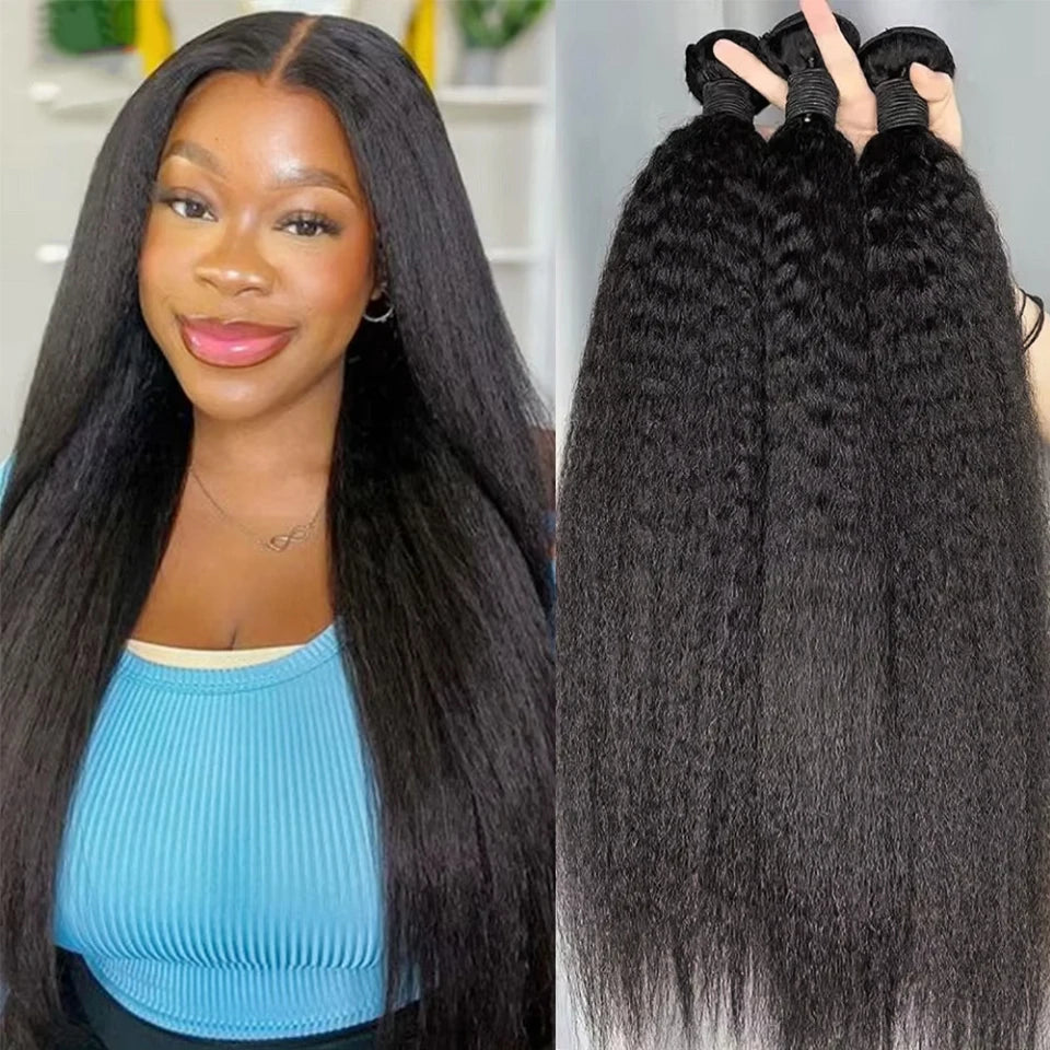 8-30 Kinky Straight Human Hair Bundles Coarse Yaki Weave Bundles Brazilian Raw Human Hair Extensions Sale for Women Double Wefts
